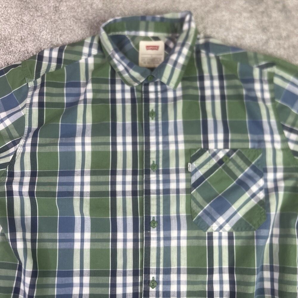 Levi’s Shirt Mens Large Green Plad Short Sleeve Button Down